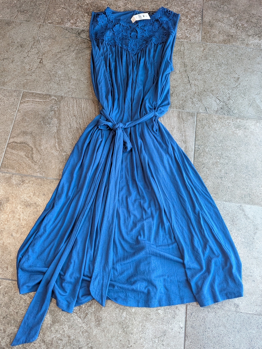 Lane Bryant Royal Blue Lace Yoke Maxi Dress with Tie Waist